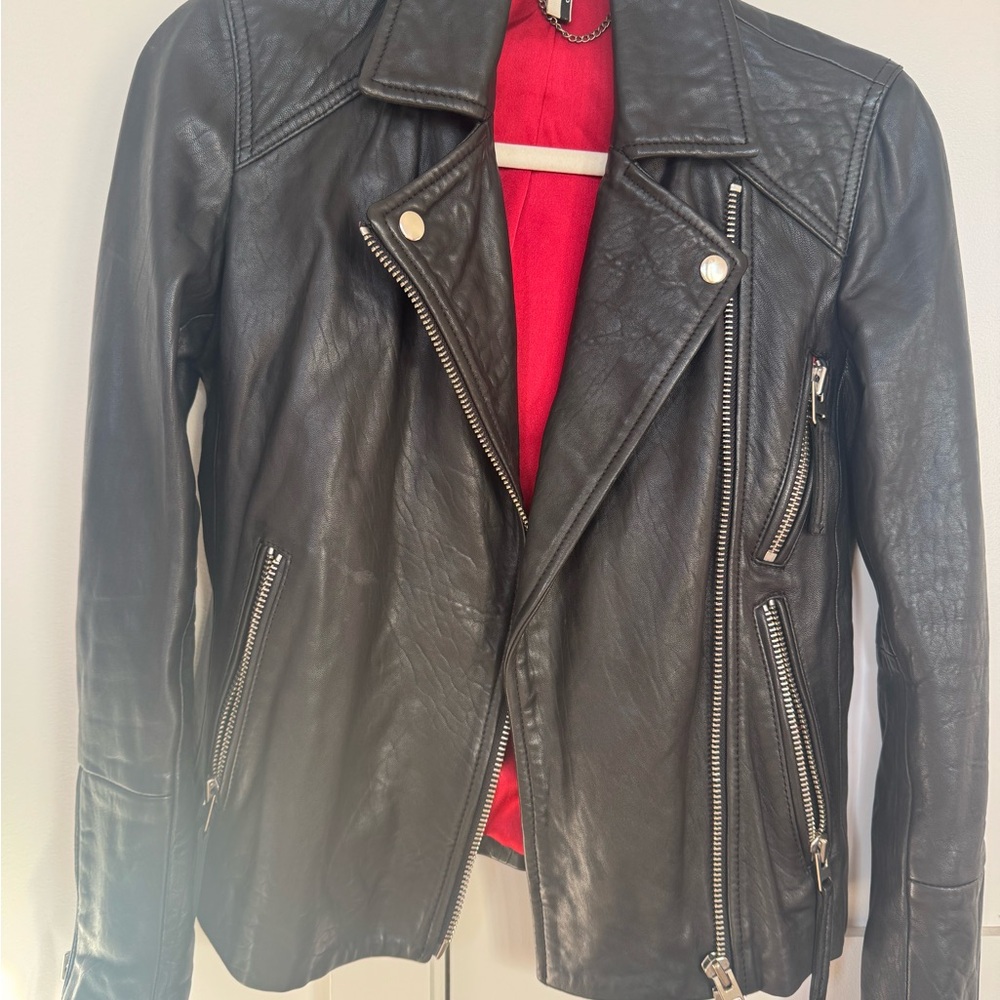 Topshop Black Leather Jacket with Silver Zippers